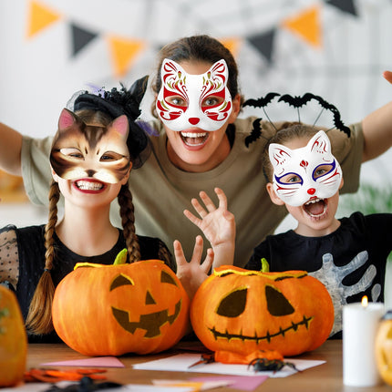 Starvortex 10 Piece Cat Mask, DIY Cat Mask Set with Acrylic Paints and Faux Fur, Therian Mask, Cat Masks to Paint, Cat Mask for Halloween, Masked Ball, Cosplay, Masks to Paint for Children