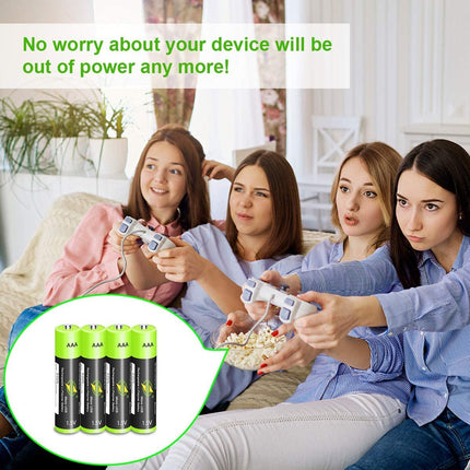 AAA Battery [4 Pack], Rechargeable Micro USB Triple A Lithium Batteries 1.5 V/400 mAh, 1 h Quick Charge Rechargeable Batteries, Not NI-MH/NI-CD/Alkaline Batteries, ECO-Friendly/3000 Cycles