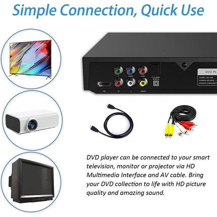 HD DVD-mängija HDMI, 1080P USB CD-DVD-mängija telerile koos kaugjuhtimispuldi, HDMI ja RCA-kaabliga, toetab USB-sisendit, plaadimängijat, kodukinot, DVD-taasesitust