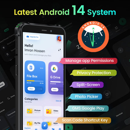 OUKITEL WP32 PRO Outdoor Smartphone Android 14, 24(6+18) GB RAM + 256GB ROM/1TB Outdoor Mobile Phone Without Contract, 6300mAh, 20MP Camera, 6.0” HD, IP68 Waterproof Construction Site Phone, Dual 4G SIM/NFC/OTG/Face ID