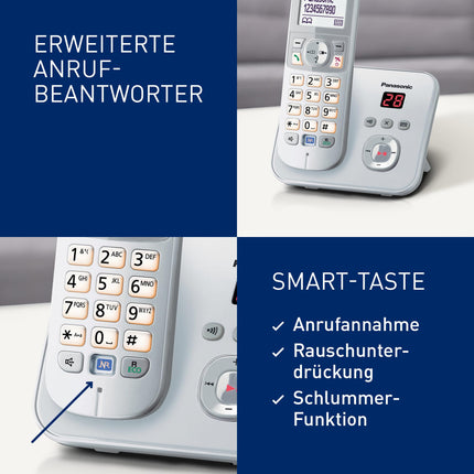 Panasonic KX-TG6821GS DECT juhtmeta telefon automaatvastajaga (madala kiirgusega, ökorežiim, GAP-telefon, lauatelefon, kõnepiirang) pärlhõbedane