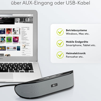 Goobay 95041 stereokõlar 6W teleri, arvuti, mobiiltelefoni, Maci ja sülearvuti jaoks USB-heliriba 2x 3W, helisüsteem digitaalse võimendi ja subwoofermembraaniga, must