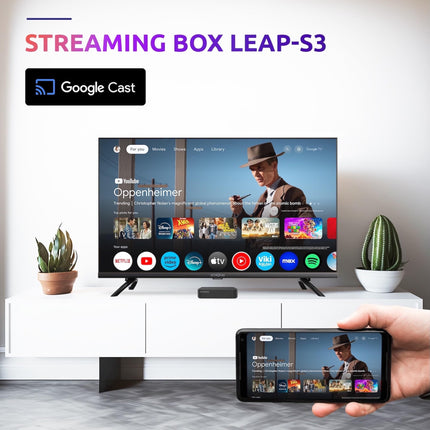 STRONG LEAP-S3 | Google TV Box Android 11-ga | 4K UHD resolutsioon | Bluetoothi ​​hääljuhtimispult ja Google Assistant | Chromecast | Google Play pood | Netflix | Prime Video | Disney+ ja palju muud.