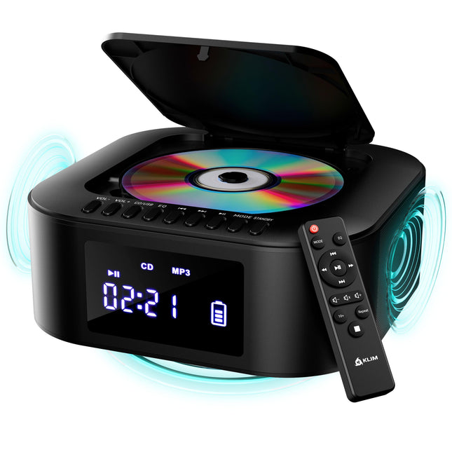 KLIM Boombox E1 raadio CD-mängijaga - bassivõimendi ja subwooferiga - FM-raadio, MP3, Bluetooth, AUX, USB, CD-mängija - kaasaskantav CD-mängija juhtmevaba režiimi ja laetava akuga - puldiga