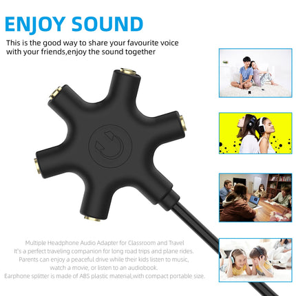 HIEbee USB A/C to Headphone Splitter, 5-Jack 3.5 mm Audio Headphone Splitter Stereo Audio Headset Adapter, Audio Earphone Connector 5-Way 1 Male to 4 Female Splitter with 3.5 mm Stereo Cable