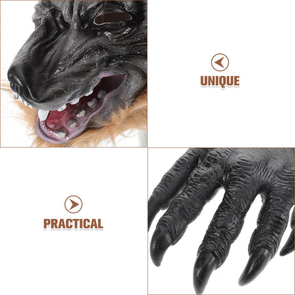 SAFIGLE Halloween Werewolf Costume Set Realistic Wolf Mask and Claw Gloves Perfect for Costume Parties and Cosplay Events Unisex