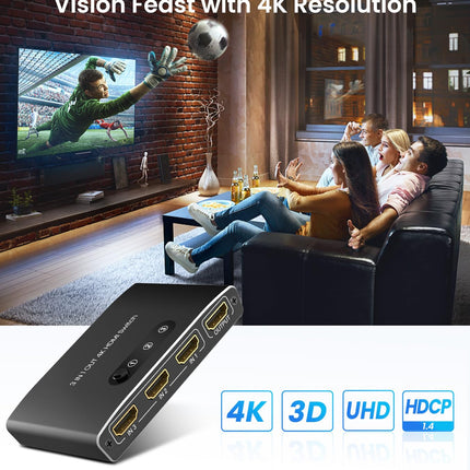 HDMI Switch, HDMI Splitter Automatic 4K Aluminum HDMI Switch 3 in 1 Out UHD HDMI Distributor with Remote Control, HDMI Switch Supports 4K 3D HDR for Fire TV Stick UHD TV PS4 Xbox DVD Blu-Ray