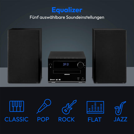 MEDION E64482 mikroaudiosüsteem kompaktne süsteem (DAB+, CD-mängija, PLL FM-raadio, Bluetooth, MP3-mängija, AUX, kõrvaklapipesa, USB, unetaimer, hämardatav ekraan) must