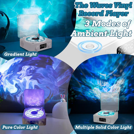 The Waves Record Player with RGB Light, Bluetooth Speaker, 3 Modes Stereo Sound, Sleep Aid with 4 Nature Sounds, Portable