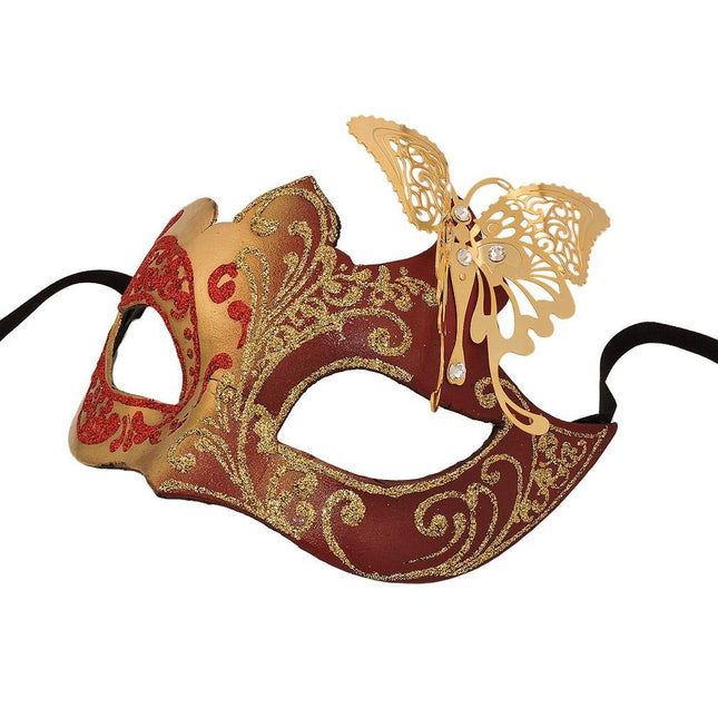 Kasutamata käsitsi valmistatud originaalne Veneetsia mask naistele Colombina liblikas, punane