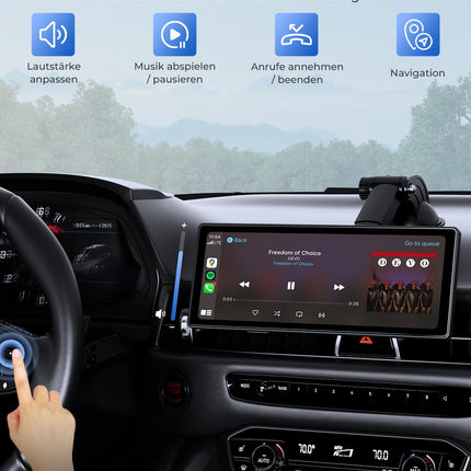 APHQUA 9.26" CarPlay display for Apple Car Play and Android Auto, supports steering wheel control, automatically adjusts screen brightness, Mirror Link, Bluetooth, voice control, GPS navigation, AUX/FM