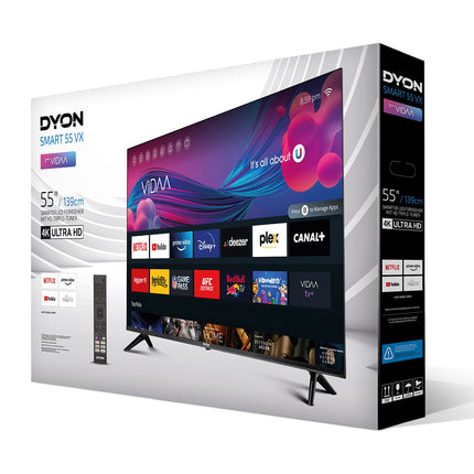 DYON Smart 55 VX - 55-tolline (139 cm) 4K UHD nutiteler HD kolmekordse tuuneriga (DVB-C/-S2/-T2), App Store'i, Prime Video, Netflixi, YouTube'i, DAZN-i, Disney+ ja hotellirežiimiga