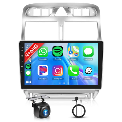 4+64G Android Car Radio for Peugeot 307/307CC/307SW 2002-2013 9 inch Touchscreen Wireless Carplay Car Radio with Android Auto Navi GPS Mirror Link Bluetooth WiFi/FM/RDS/EQ/SWC/USB Rear View Camera