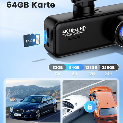Auto armatuurlaud 4K+1080P SIGRILL auto armatuurlaud esi-taga, WiFi armatuurlaua kaamera rakenduse juhtimine, tasuta 64GB kaart, üliöise nägemisega armatuurlaud, 24H parkimisrežiim, G-andur, tsükkelsalvestus, max 256GB