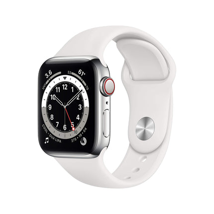 Apple Watch Series 6 (GPS + Cellular, 40MM) hõbedane roostevabast terasest korpus ja valge spordirihm (taastatud)