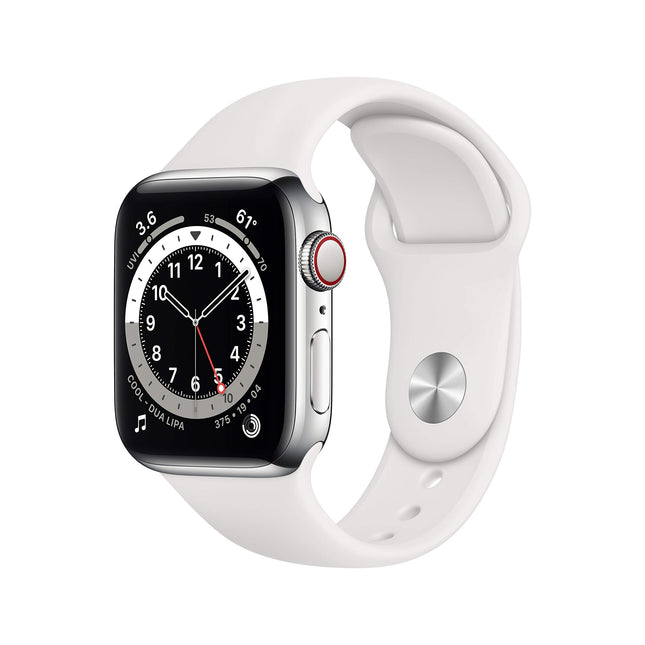Apple Watch Series 6 (GPS + Cellular, 40MM) hõbedane roostevabast terasest korpus ja valge spordirihm (taastatud)