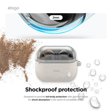 elago Compatible with Samsung Galaxy Buds 3 Case &amp; Galaxy Buds 3 Pro Case, Duo Case with Carabiner, Premium Silicone + TPU Case, Wireless Charging, Earphone Accessories, for Men, for Women (Taupe)