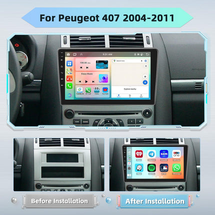 [8 südamikku 4G + 64G] Hikity autoraadio Android 13 Peugeot 407 2004-2011 9-tollise puutetundliku ekraaniga autoraadio 1280 * 720 piksliga 32EQ FM RDS juhtmevaba Carplay Android Auto GPS navigatsioon WiFi tahavaatekaamera