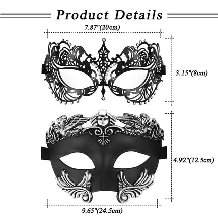 OIDEA Metal Mask Venetian for Couples: Black 2 Pieces Couple Masquerade with Sexy Rhinestone Eye Mask for Partner Costume Carnival Cosplay Party Masquerade for Women Men