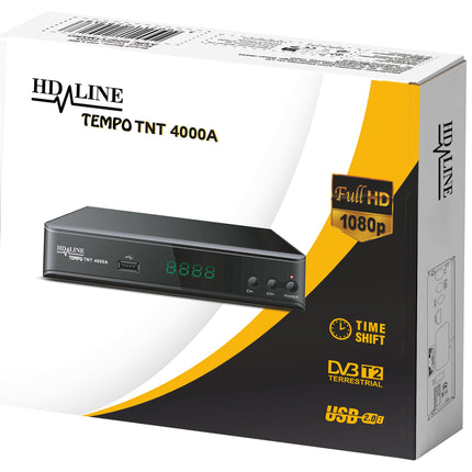 hd-line Tempo 4000 A DVBT2 vastuvõtja Full HD 1080P 4K telerile (HEVC/H.265 HDMI SCART, USB 2.0, DVBT-2, DVB-T2, DVB T2, DVBT 2), vastuvõtja, reserv, vastuvõtja, must, tmp4000