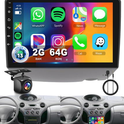 【2+64G】 Hodozzy Carplay autoraadio Toyota Vitz XP10 Yaris Platz Echo 1999-2005 jaoks, 9-tolline puutetundlik ekraan koos Android Auto/DSP/WiFi/GPS/RDS/FM/Bluetooth/USB-ga
