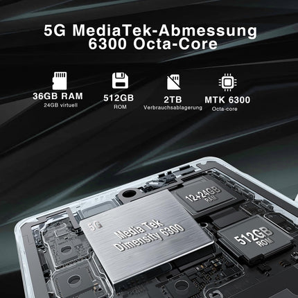 OUKITEL WP39 Pro Outdoor Mobile Phone 5G 36GB+512GB/2TB, 11000mAh Android 14 Outdoor Smartphone Without Contract, MTK6300 Octa-Core Waterproof Construction Site Phone, 64MP+32MP, 6.6'' FHD+/Fingerprint/NFC/33W-Black