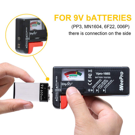 WeePro Battery Tester, Universal Battery Tester Small Battery Tester for AAA AA CD 9V 1.5V Button Cell - Battery Tester for Household Batteries