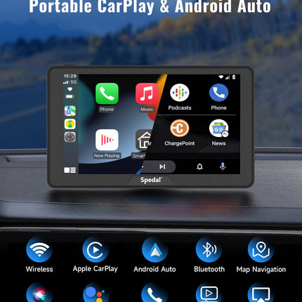 2025. aasta uusim juhtmevaba CarPlay ja Android Auto, Spedal CL786 CarPlay ekraan, 7-tolline IPS-puutetundlik autoraadio, juhtmevaba CarPlay, peegli link/Bluetooth/navigatsioon/hääljuhtimine