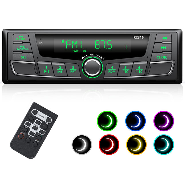 RDS autoraadio Bluetooth, Wistrue FM/AM/7 värvi autoraadio Bluetooth käed-vabad süsteemiga, 1Din autoraadio USB/AUX/SD/MP3 mängijaga, ühildub iOS ja Androidiga (mitmevärviline)