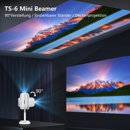 [3D TOF autofookus ja Android TV] Miniprojektor tõstealusega, automaatne trapetsikorrektsiooniga nutiprojektor, VGKE 23000 luumenit Full HD 1080p WiFi6 Bluetooth kodukino projektor mobiiltelefonidele/õue/sülearvutitele