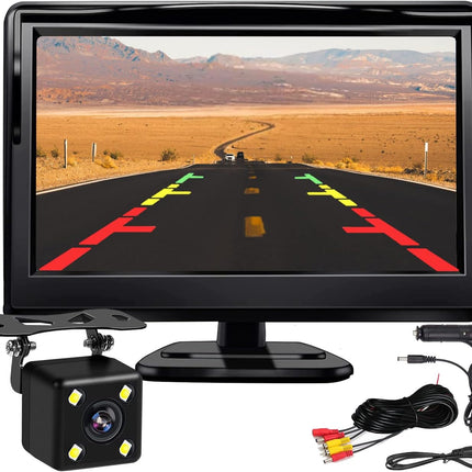 Kairiyardi 5-tolline HD-auto LCD-ekraan 4LED-öise nägemisega veekindla auto tahavaatekaamera tagurdussüsteemiga autodele, maasturitele, kaubikutele, pikapidele ja veoautodele 12–24 V
