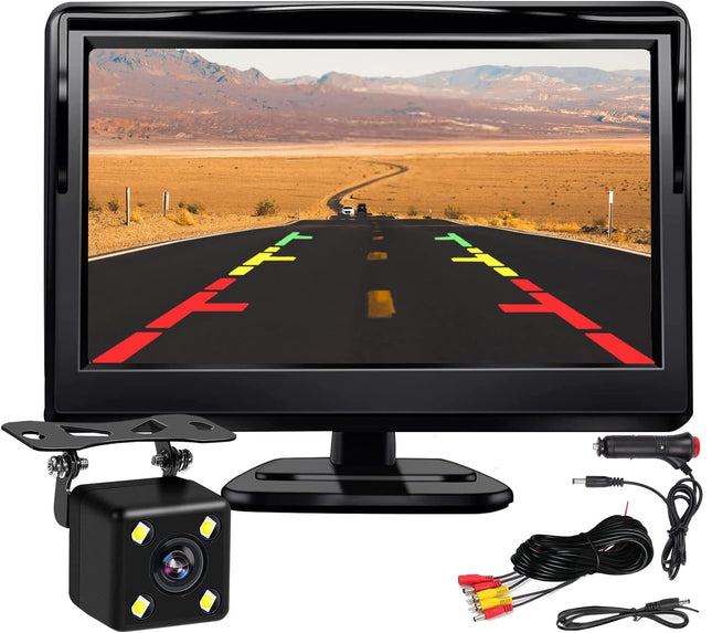 Kairiyardi 5-tolline HD-auto LCD-ekraan 4LED-öise nägemisega veekindla auto tahavaatekaamera tagurdussüsteemiga autodele, maasturitele, kaubikutele, pikapidele ja veoautodele 12–24 V
