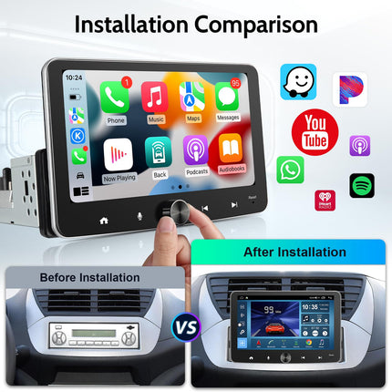 4G+64G Android car radio 1Din with wireless CarPlay, 7 inch Android car Bluetooth radio 1Din with screen, touchscreen CarPlay car radio with navigation, Google Play, SWC, AM/FM/DSP, USB/WiFi