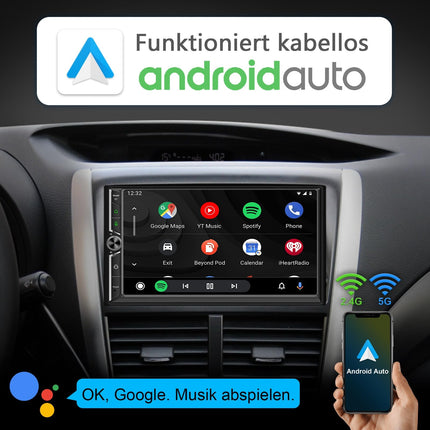 DAB+ autoraadio Android Double DIN raadio juhtmevaba Carplayga, juhtmevaba Android Auto ekraaniga, 4-tuumaline 4G+64G 7-tolline CarPlay, autoraadio 2 DIN puutetundliku ekraaniga, navigatsiooniga, Bluetooth, GPS, WiFi, AM/FM/RDS