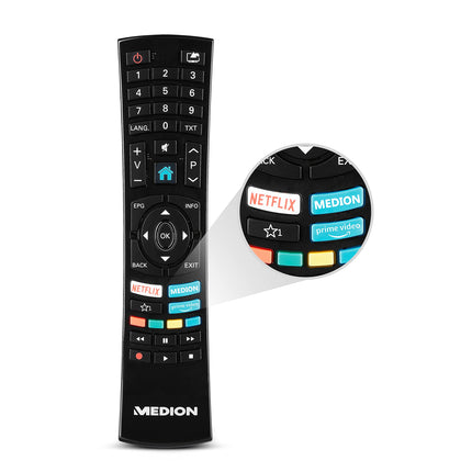MEDION X14372 (MD 30985) 108 cm (43-tolline) QLED-teler (nutiteler, 4K, Dolby Vision HDR, Dolby Atmos, Netflix, Prime Video, PVR, Bluetooth, MEMC, mikrohämardus)