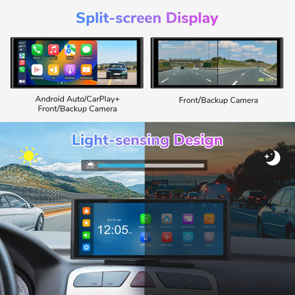 Eonon 10,26-tolline IPS-i reguleeritav traadita Carplay Android Auto autoraadio reguleeritava ekraaniga 4K esikaamera 1080P tagakaamera silmussalvestus AUX-väljund Bluetooth 64G SD-kaart P4