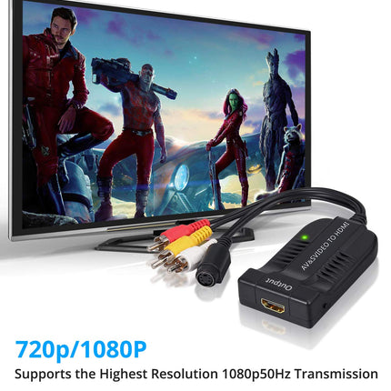 eSynic AV CVBS S-Video HDMI muundur RCA komposiitvideo muundur 3 RCA komposiitadapter isaspistikuga 1080P koos mikro-USB-kaabliga PAL NTSC jaoks HDTV DVD VHS VCR DVD jaoks