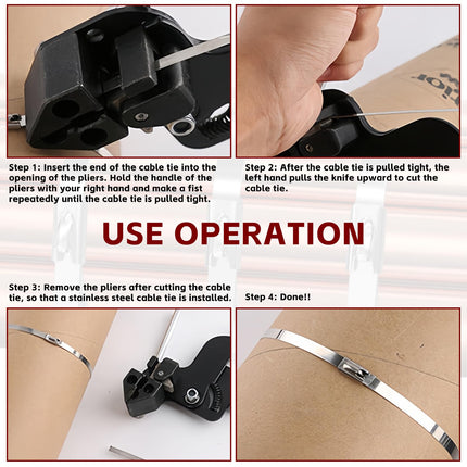 BYZESTY Cable Tie Tool, 100 Pack Stainless Steel Cable Ties with Cable Tie Gun, Cable Tie Pliers for Locking and Cutting, 200mm x 4.6mm