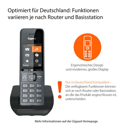 Gigaset Comfort 520 - Juhtmeta DECT-telefon - Elegantne disain, suurepärane helikvaliteet isegi käed-vabad režiimis, mugav kõnekaitse, 200 kontaktiga aadressiraamat, titaanmust [saksa versioon]