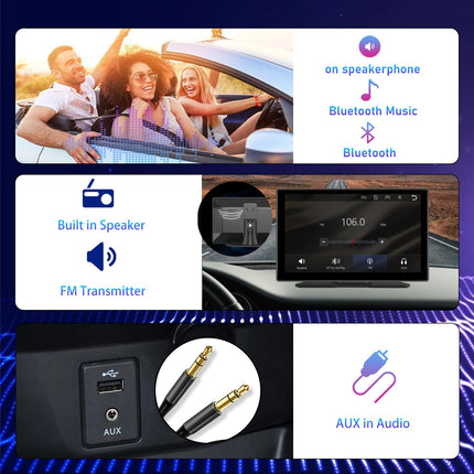 Hodozzy Portable Car Radio Wireless CarPlay Display Android Auto, Airplay Mirror Link, 9 Inch Touchscreen Monitor CarPlay Screen with Bluetooth, AUX/FM/SD Card, Car Multimedia Player with Camera