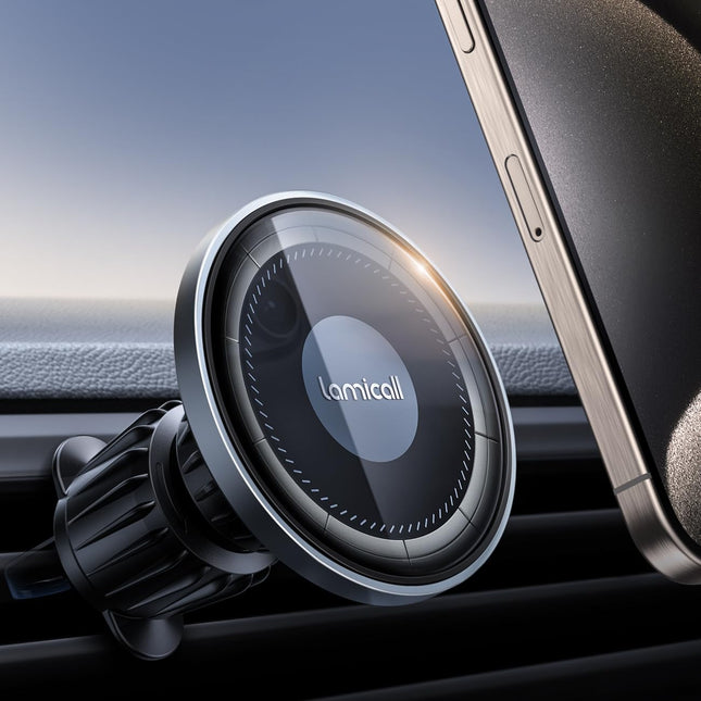 Lamicall autotelefonihoidik MagSafe'i autokinnituse jaoks - [2025 HD klaasplaat] Tugev magnetiga telefonihoidik autoventilatsiooniavale, autotelefoni magnetiga kinnitus iPhone 16 15 14 13 12 Pro Maxile, kõigile nutitelefonidele