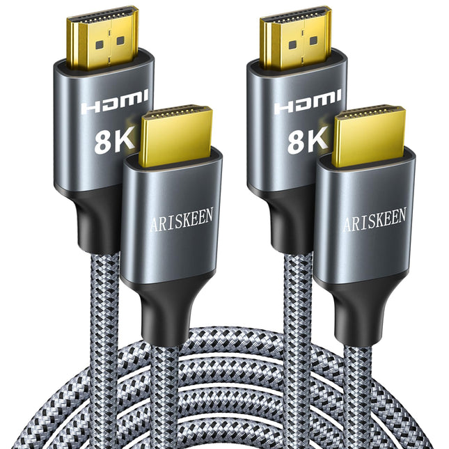 ARISKEEN 8K HDMI 2.1 kaabel 1M 2 tk, 48Gbps kiire nailonist punutud HDMI-kaabel, toetab 8K@60Hz, 4K@120Hz, ühildub PS5/4 teleri, monitori, Blu-ray heliriba, DVD sülearvutiga