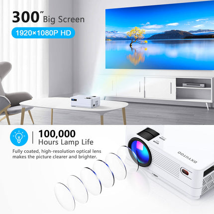 Uus WiFi projektor Full HD Bluetooth projektor sisseehitatud DVD-mängijaga, kaasaskantav mini-DVD projektor 250-tolline kodukino, 4K tugi, 20000LM 1080P, ühildub iOS/Android/TV Stick/PS4/HDMI-ga (S3)