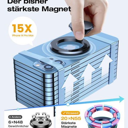 VICSEED autotelefoni hoidiku magnet MagSafe autokinnitusele [20 XN55 tugevaim magnet], täismetallist ja 360° pöörlev magnetiline autokinnituspulk [tugevaim 3M liim] iPhone 16 15 14 13 12 Samsungile