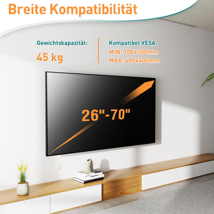 ELIVED pööratav teleri seinakinnitus 26–70-tollistele lame- ja kumeratele teleritele kuni 45 kg, teleri seinakinnitus maksimaalse VESA-ga 400x400 mm, kõrgusega reguleeritav telerikinnitus EV1001