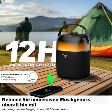 Bluetooth Speaker, 50W (80W Peak) Portable Bluetooth Music Box with 360° LED Light, Deep Bass, Loud Outdoor Bluetooth Box with FM/AUX/USB/TWS/6.35mm Input, Boombox for Party, Beach, Camping