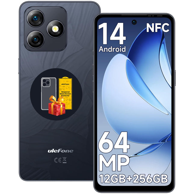 Ulefone Note 18 Pro Smartphone Android 14, 12GB+256GB 64MP+50MP Octa Core 5450mAh 18W 6.78" FHD+ 90Hz Refresh Rate 4G Dual SIM Mobile Phone Fingerprint ID NFC 2 Year Warranty - Black
