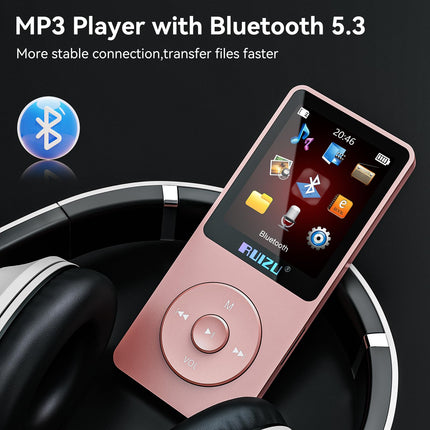 RUIZU 32GB MP3-mängija Bluetooth 5.3-ga, 1,8-tollise ekraaniga kaasaskantav muusikapleier, FM-raadio, hääle salvestamine, e-raamatute esitamine, juhuslik esitus ühe silmusega, 80H digitaalse audio-video taasesitus, kerge, toetab 128GB TF-kaarti