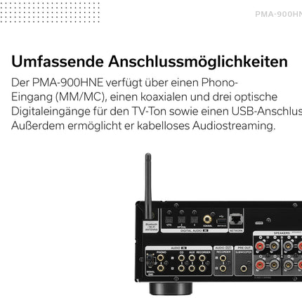 Denon PMA-900HNE HiFi võimendi, stereovõimendi sisseehitatud HEOS-iga, 2x85W, sisseehitatud fono eelvõimendi, kõrglahutusega sertifikaat, AirPlay 2, Bluetooth, must