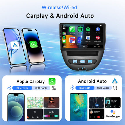 2G+64G autoraadio Android 13 Toyota Aygo/Peugeot 107/Citroen C1 2004-2014, 10,1-tolline HD puutetundliku ekraaniga autoraadio juhtmevaba Carplayga, Android Auto, GPS, Wi-Fi, USB, Bluetooth, FM, RDS, tahavaatekaamera